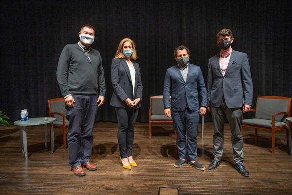 Provost Cybele Raver along with faculty members Kitt Carpenter and John Sides welcomes Journalist and author Sasha Issenberg as he speaks at Vanderbilt for a special on-campus event.