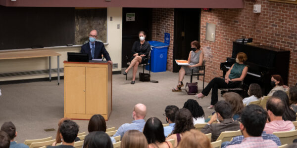 Larry Marnett, dean of the School of Medicine Basic Sciences, addresses incoming biomedical science Ph.D. students on Sept. 3. (Vanderbilt University)