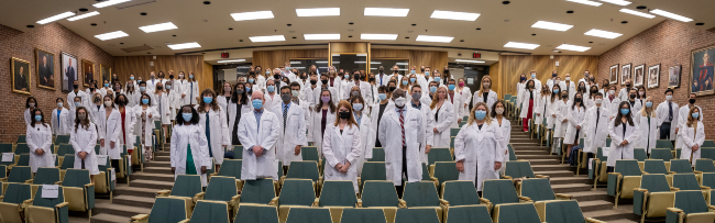 More than 100 incoming biomedical science Ph.D. students participated in the Simple Beginnings lab coat ceremony held Sept. 3 in Light Hall. (Vanderbilt University)