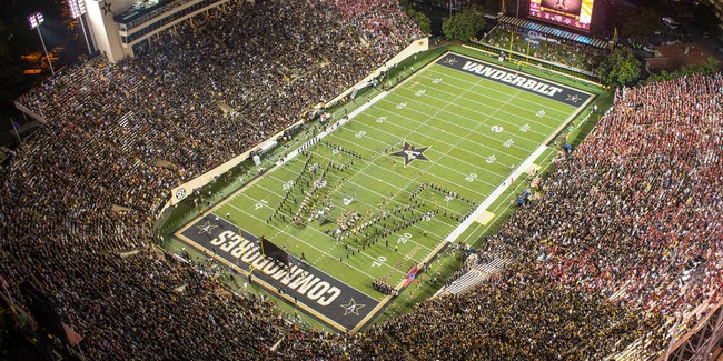 Aerial photo of Vanderbilt Stadium on football game day