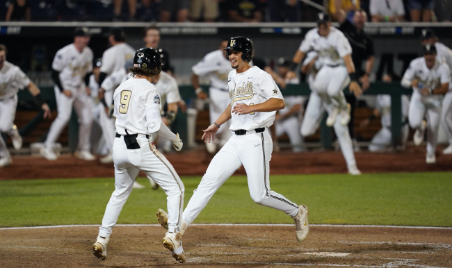 Vanderbilt scratched across two more runs—the final one coming on a wild pitch—to defeat Stanford 6-5 in an elimination game at the College World Series in Omaha on Wednesday, June 23, 2021.