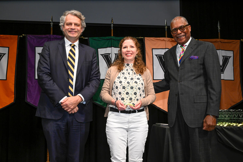 Chancellor Daniel Diermeier, Mentorship Excellence Award winner Angela Eeds and Dr. André Churchwell (John Amis)