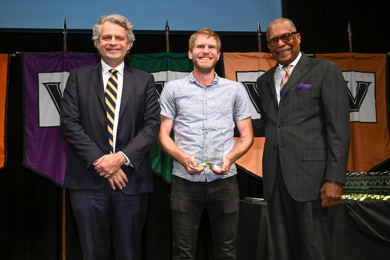 Chancellor Daniel Diermeier, Early Impact Award winner Bryan O'Callahan and Dr. André Churchwell (John Amis)