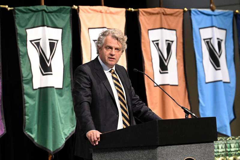 Chancellor Daniel Diermeier addresses university staff at the 2023 Spring Staff Assembly held at the Student Life Center May 22. (John Amis)