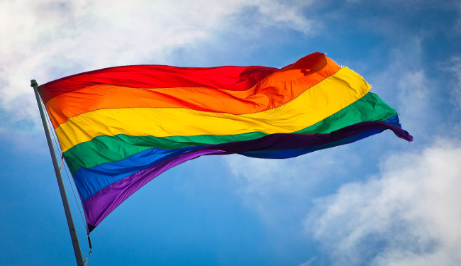Rainbow Pride flag waving in the breeze. Photo attribution: Benson Kua/ Creative Commons Attribution-Share Alike 2.0 Generic license.