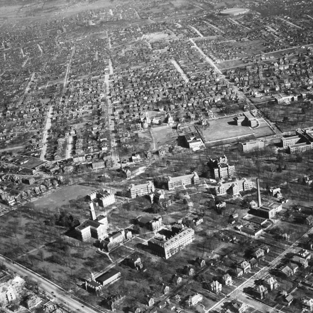Aerial view of Vanderbilt's campus from 1920s