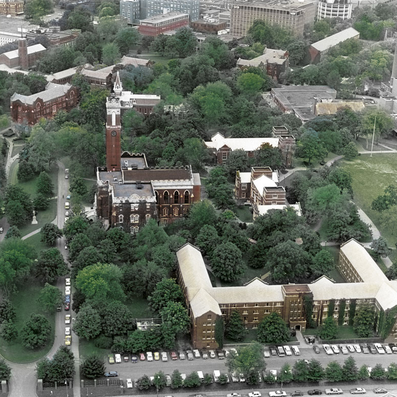 Aerial view of Vanderbilt's campus from 1980s