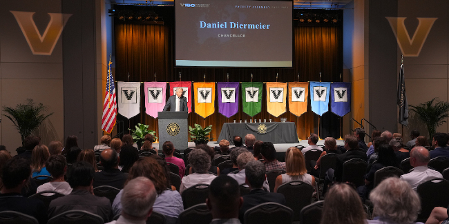 Despite obstacles to higher ed, Vanderbilt must build on momentum; nine faculty honored at fall assembly