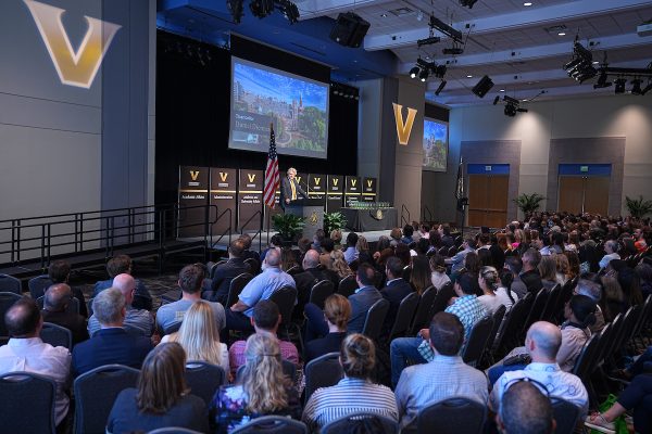 The fourth annual Fall Staff Assembly included the presentation of awards to staff recognizing their many contributions to Vanderbilt’s core goals and mission. (Harrison McClary/Vanderbilt)