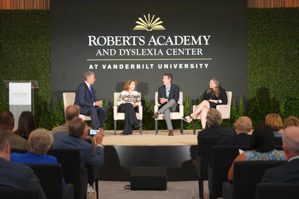 Left to right: John M. Seigenthaler, Laurie Cutting, Brett Miller and Emily Solari (Harrison McClary/Vanderbilt)