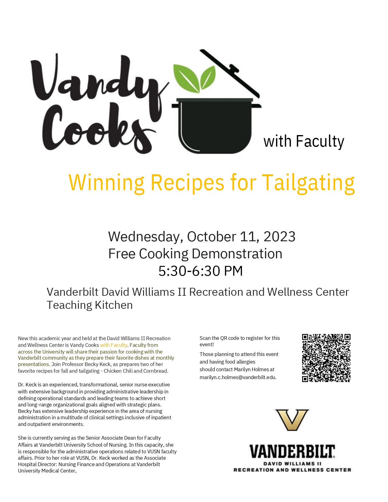 Vandy Cooks with Faculty: 'Winning Recipes for Tailgating' Oct. 11