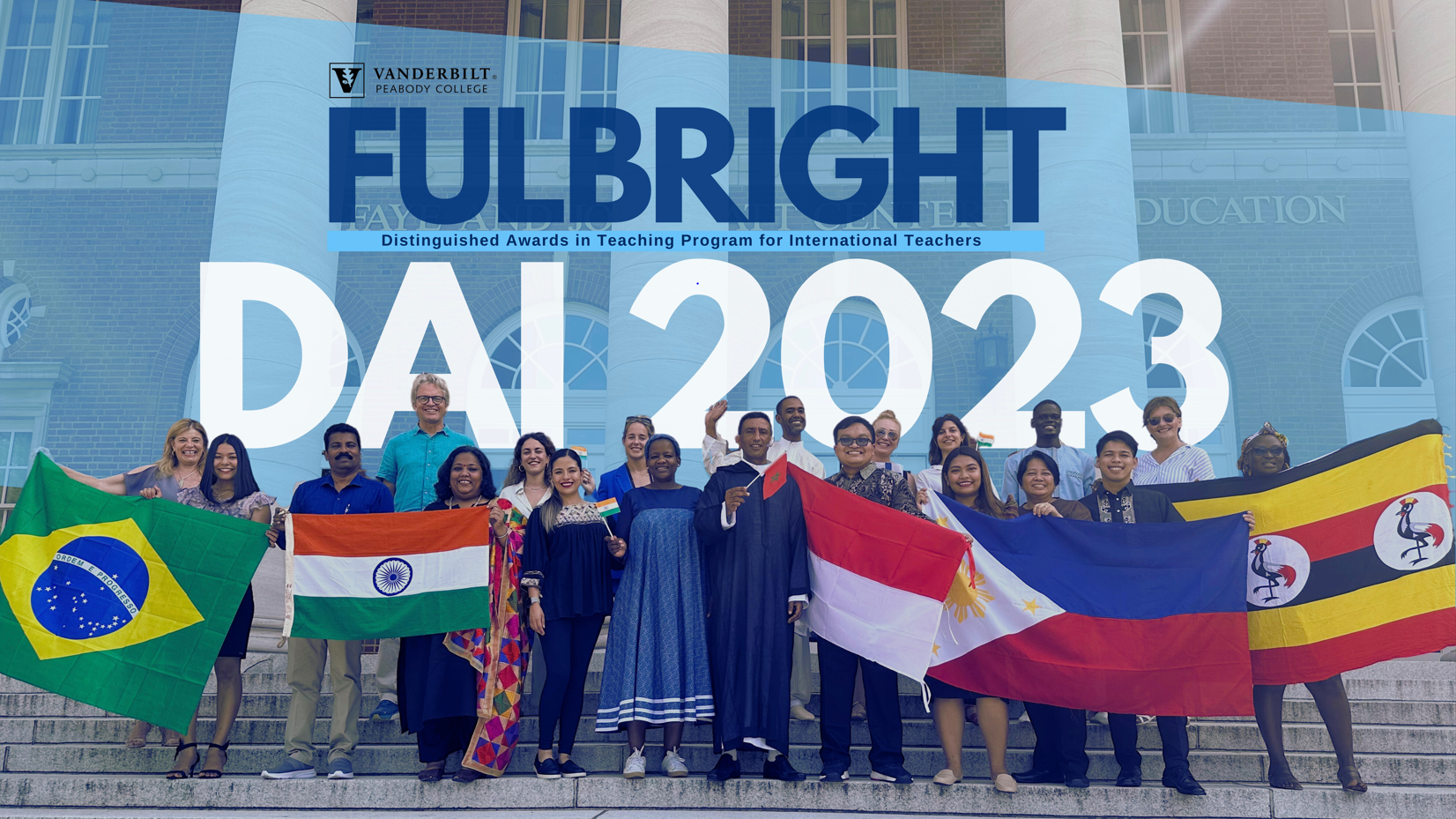 2023 Fulbright DAI Fellows holding flags from their respective countries