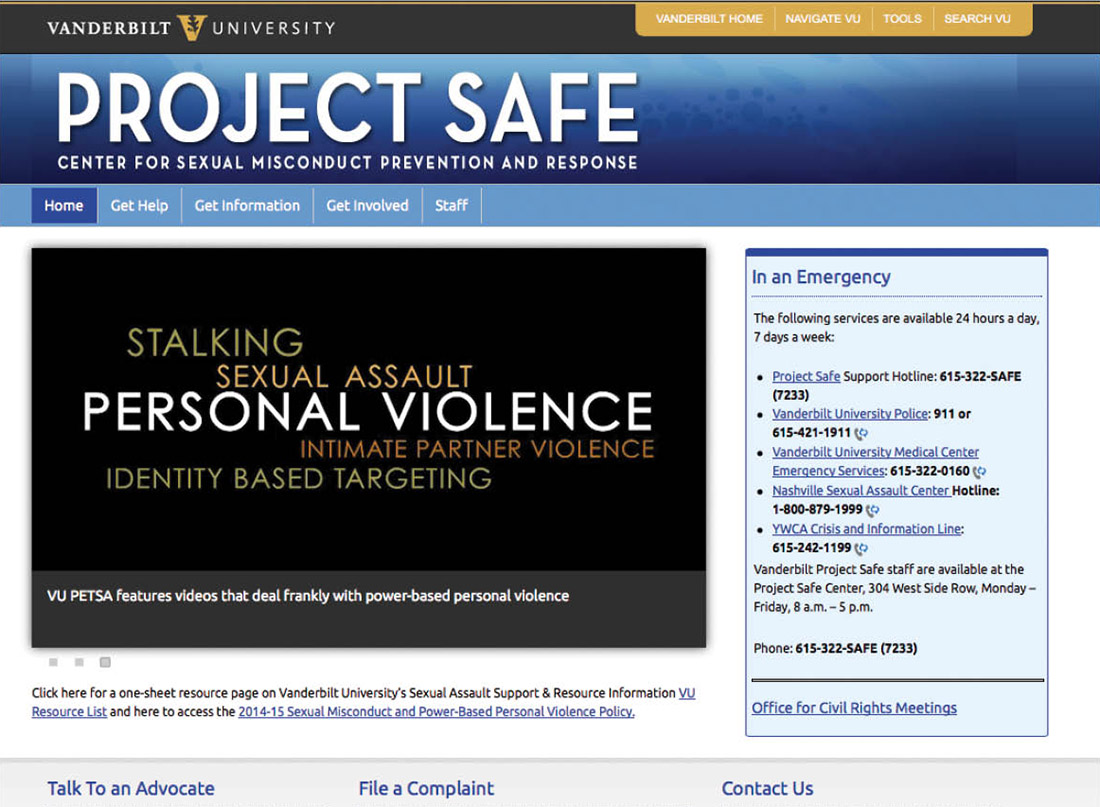 screen shot of Project Safe webpage