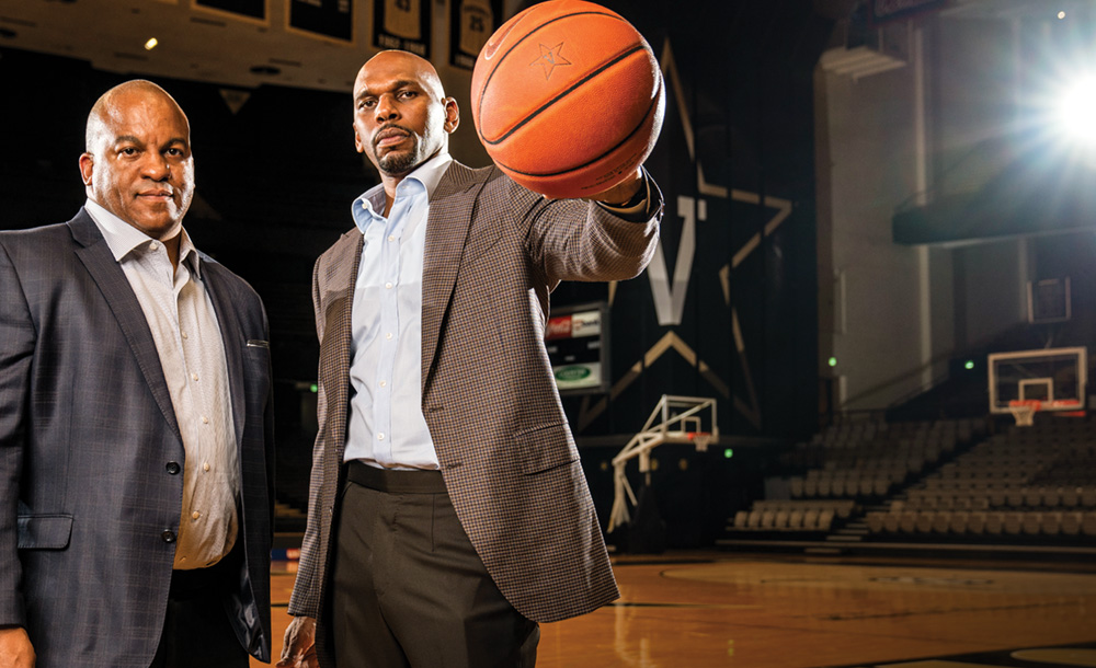photo of Malcolm Turner and Jerry Stackhouse in Memorial Gym