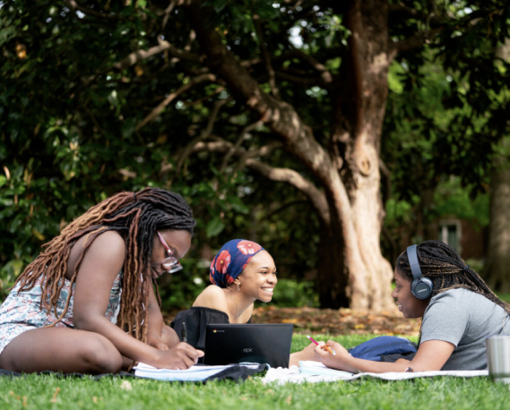 students in grass
