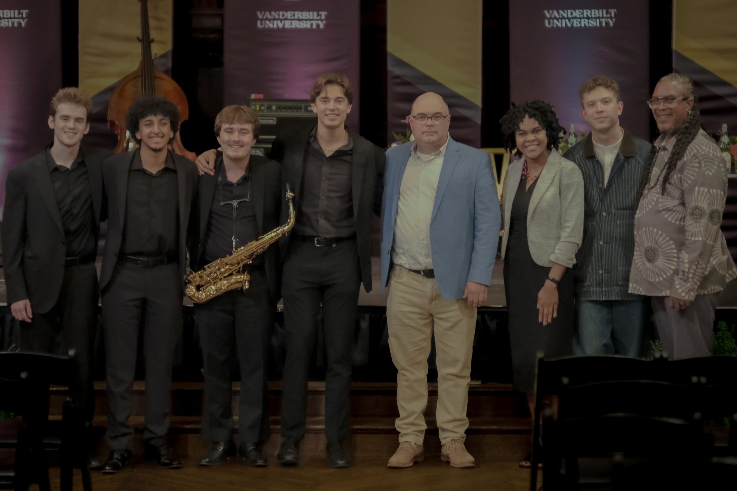 Dean Pierce poses with Blair students