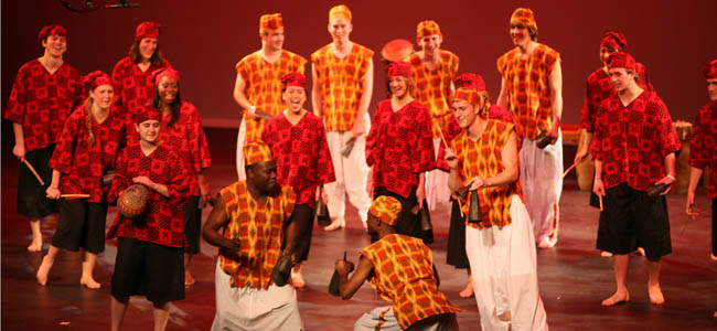 SANKOFA - Vanderbilt's African Drum and Dance Ensemble with Kwame Ahima as director. (Jenny Mandeville/Vanderbilt University)