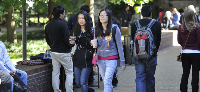 students walking on campus