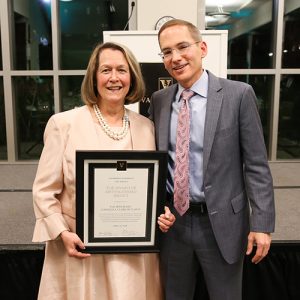 Tennessee Supreme Court Justice Cornelia Clark '79 with Vanderbilt Law Dean Chris Guthrie in 2018 at the Founders Circle Dinner where she was awarded the Distinguished Service Award.