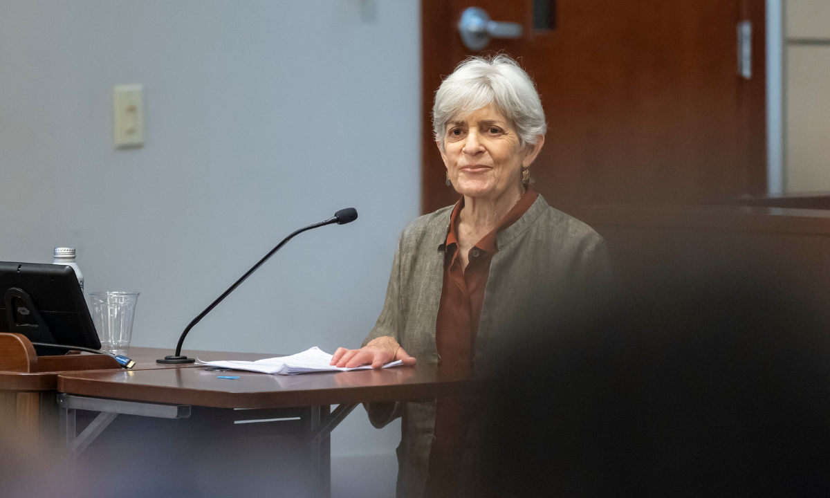 Nancy Cott giving a community lecture for the Women, Law & Policy Initiative on the history of Roe v. Wade.