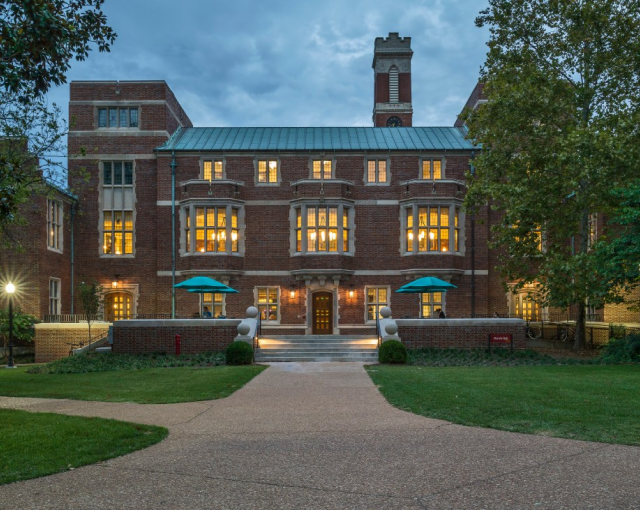 Alumni Hall at night