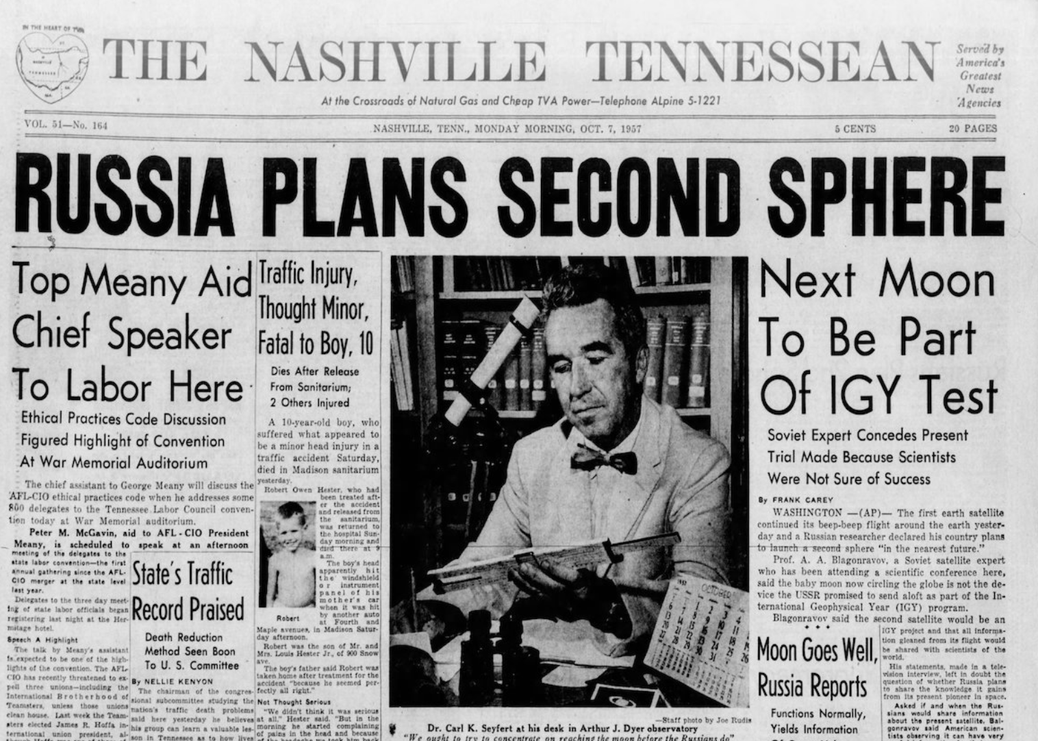 Russia Plans Second Sphere news article from The Nashville Tennessean.
