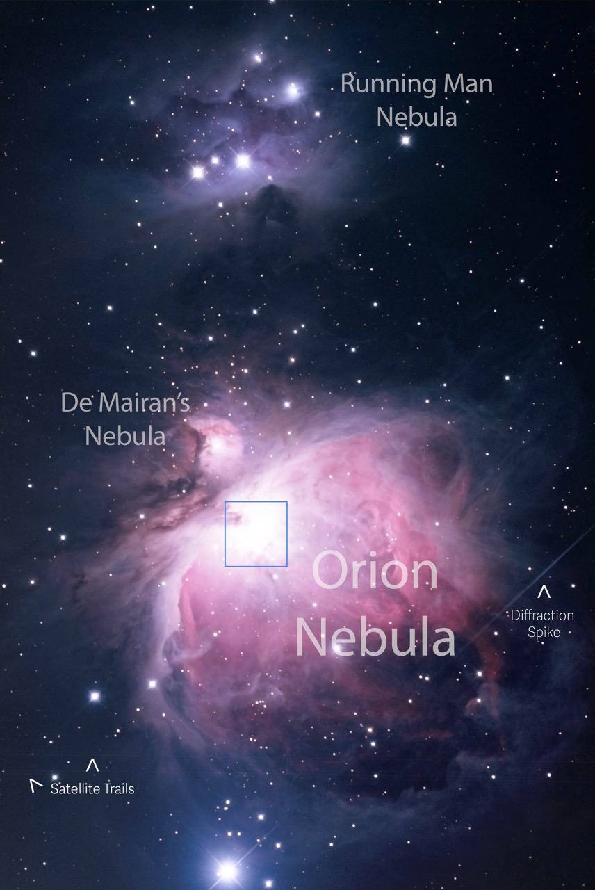 Annotated view of the sword of Orion