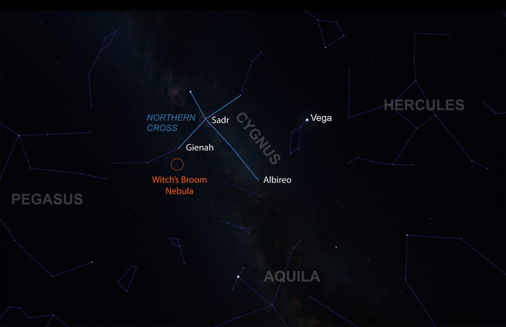 Sky map showing the location of the Witch's Broom Nebula