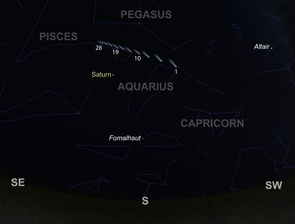 Comet SWAN's position in the sky for November 2025