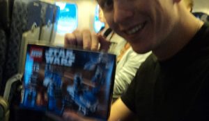 Nathan smiling with Legos.