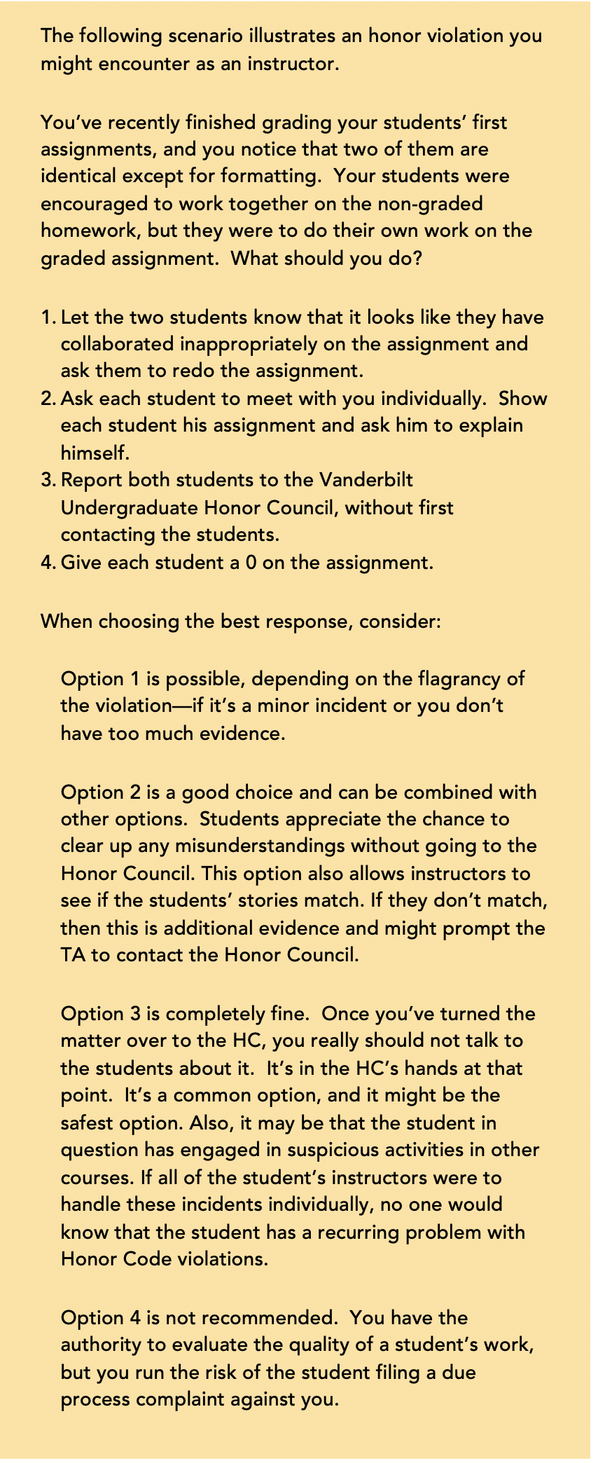 scenario illustrating an honor violation you might encounter as an instructor