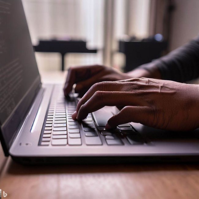 hands typing on a laptop keyboard