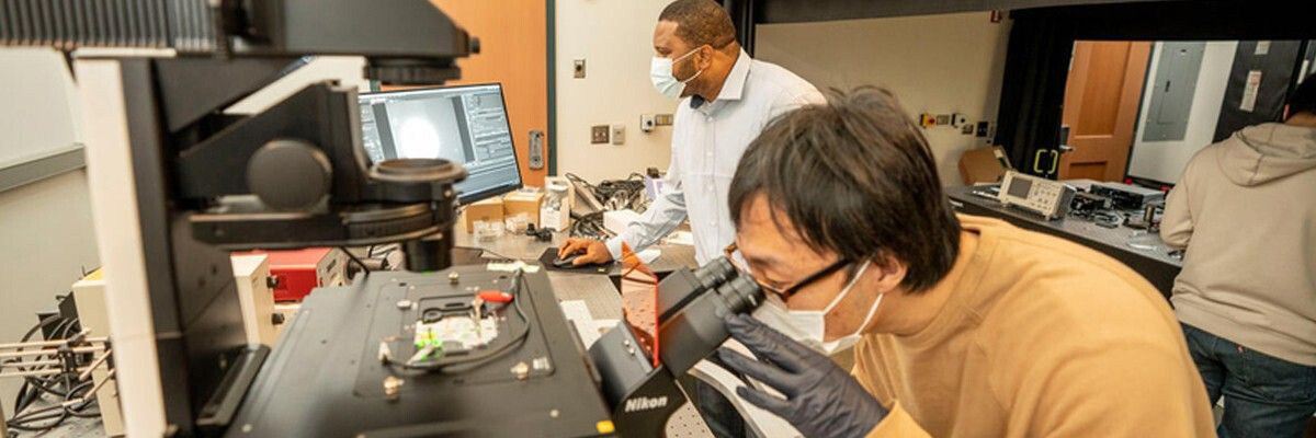 Justus Ndukaife, Assistant Professor of Electrical Engineering, assists with research at the interface between the fields of nanophotonics.