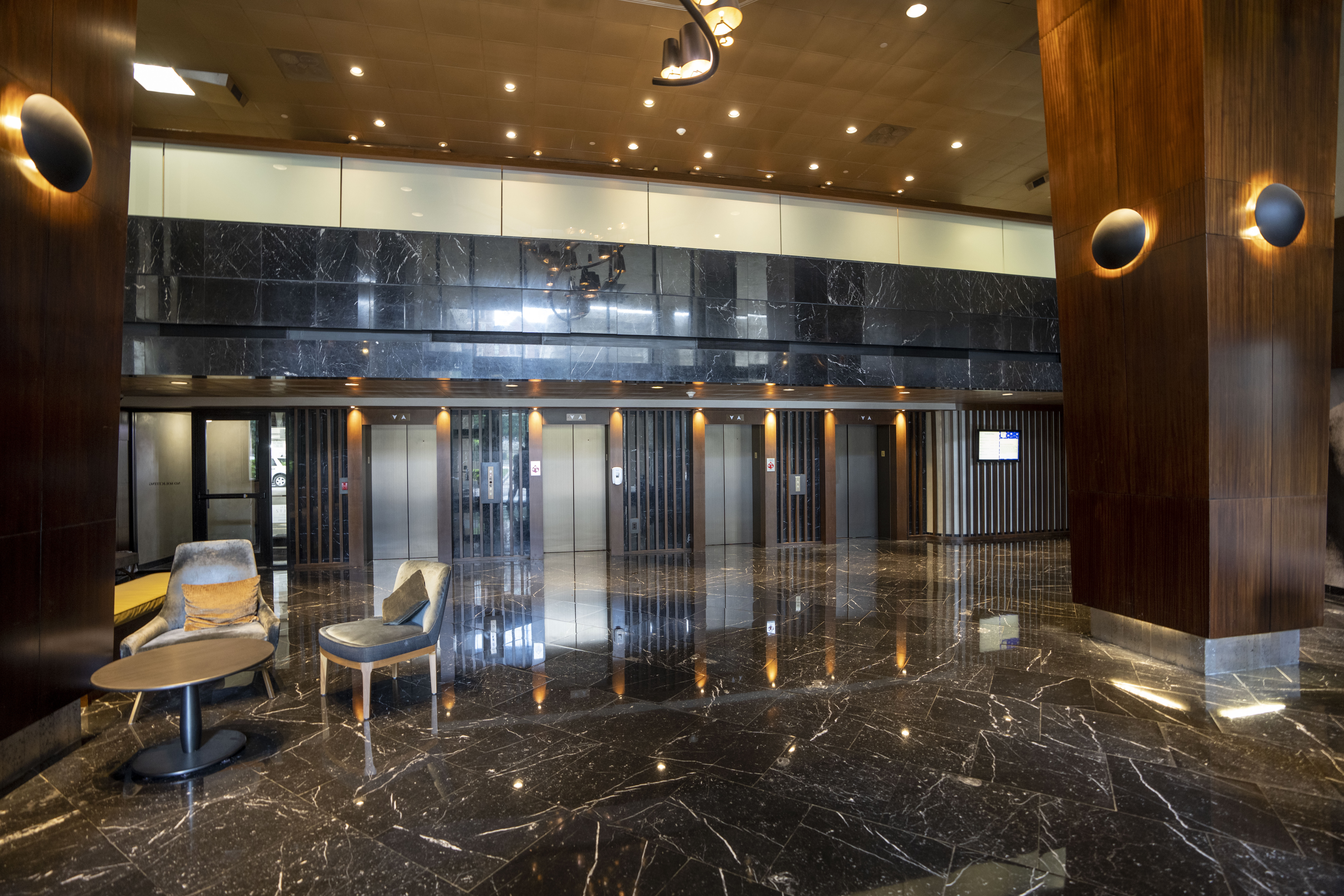 Take the Loews Office Tower main lobby elevators to 7th floor