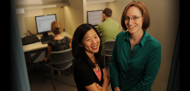 Prof. Cindy Kam (RIPS Director) and Prof. Liz Zechmeister (RIPS Faculty Affiliate) in the state-of-the-art RIPS facility
