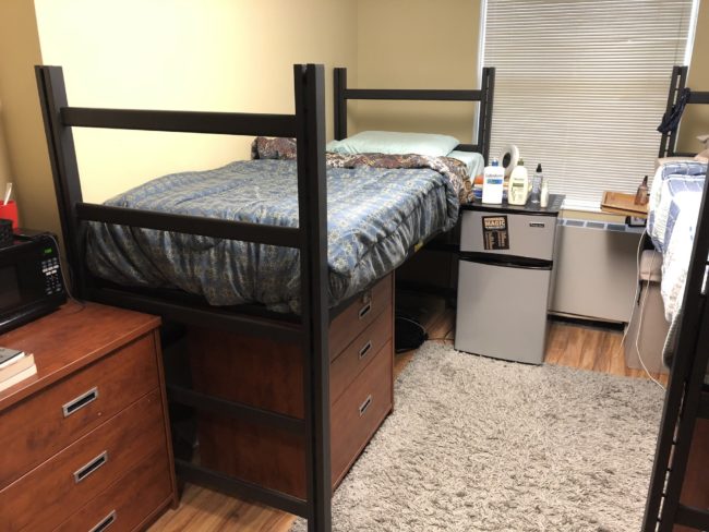 Extra Small Dorm Room Comfortable, How To Setup Dorm Headboard