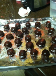 Chocolate covered funfetti cake balls. Party in your mouth.