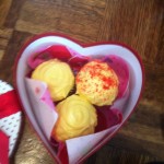 Red velvet cupcakes with yellow cream cheese icing. For my fake Valentine post-Valentine's day.
