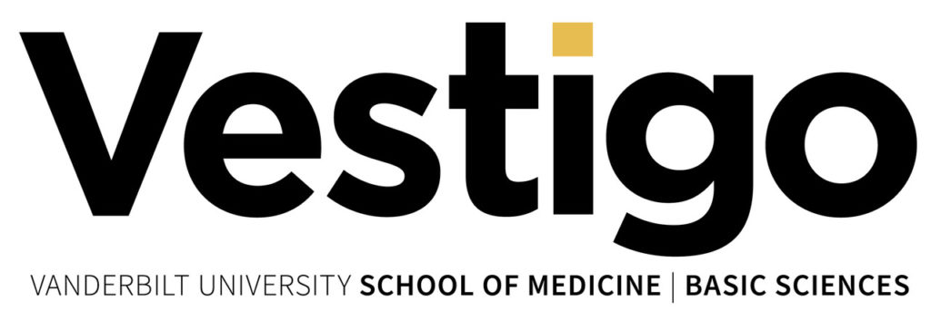 Logo of the magazine, “Vestigo." Additional text bellow the title says "Vanderbilt University School of Medicine Basic Sciences."