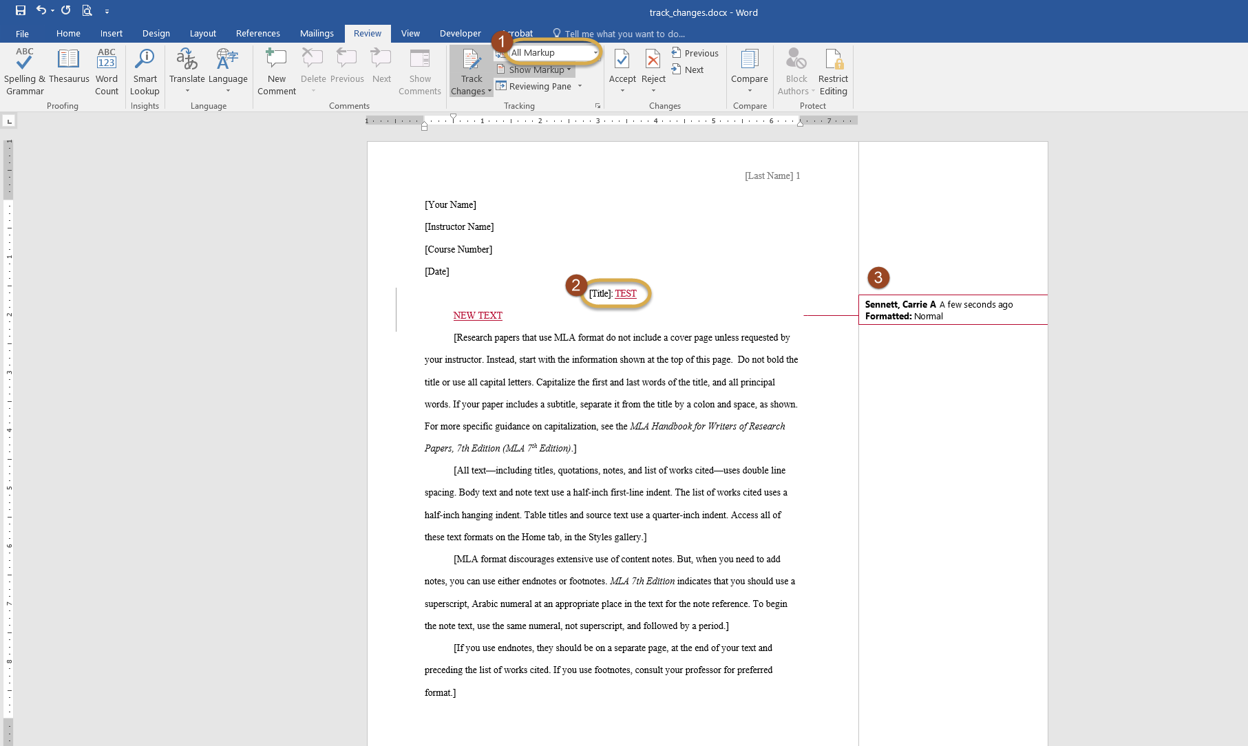 how insert comment with tracking in word document