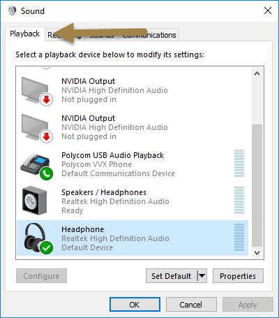 default communication device vs default device