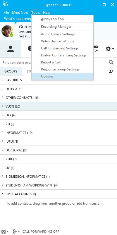Adjusting settings in Skype for Business