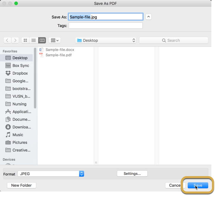 How to save something as a jpeg on mac desktop