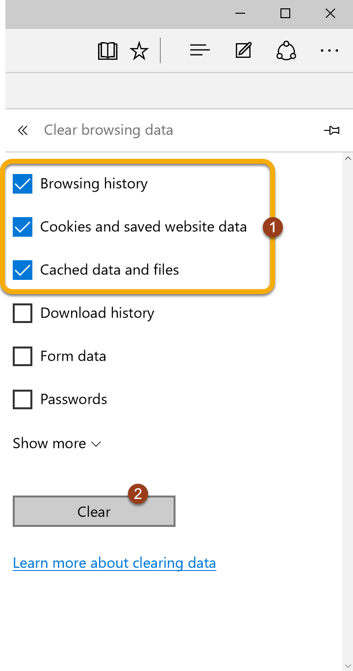 clear cache in edge