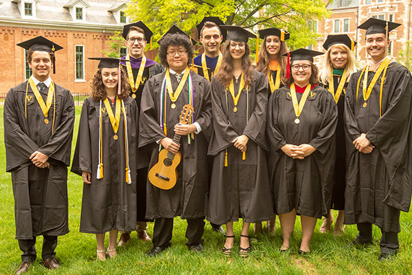 2019 Founders Medalists in caps, gowns and hoods at Vanderbilt