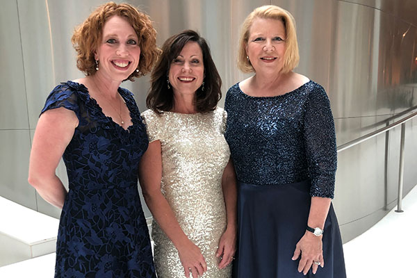 Vanderbilt School of Nursing faculty Jennifer Wilbeck, April Kapu and Pam Jones in formal dress