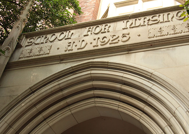 Limestone arch over entrance to Godchaux Hall at Vanderbilt School of Nursing