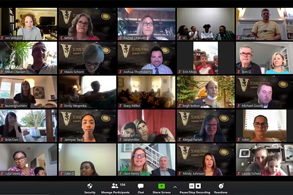 Screenshot of video conference particpants in VUSN May 2020 pinning ceremony