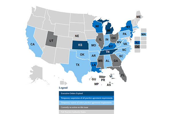 U.S. map showing licensing for APRNs