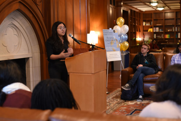 Evelyn Mulyono speaking at reception